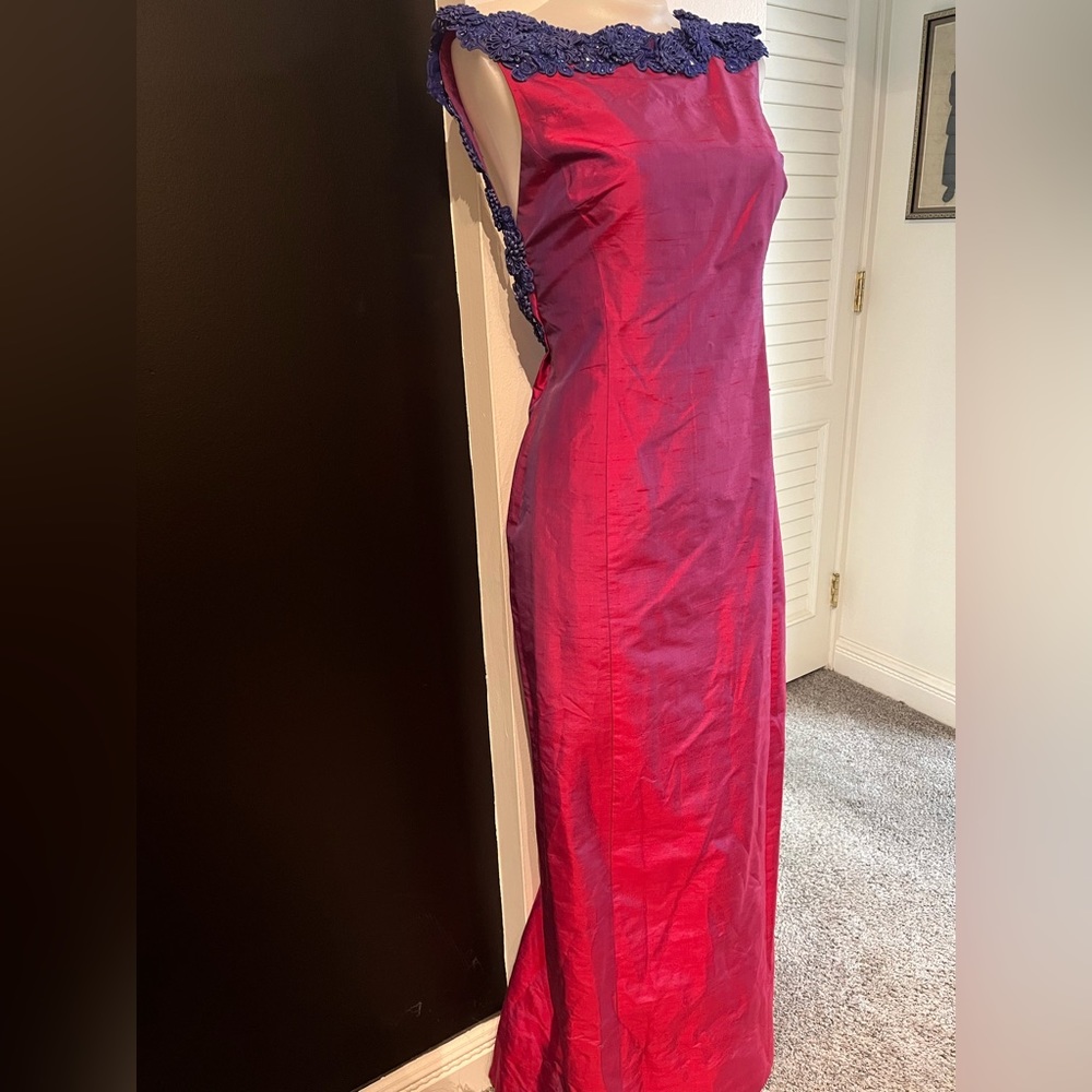 Beautiful Raw Silk Maxi Dress w/ Low Back size M